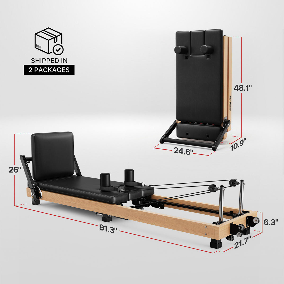 Foldable Oak Wooden Pilates Reformer Machine PF02