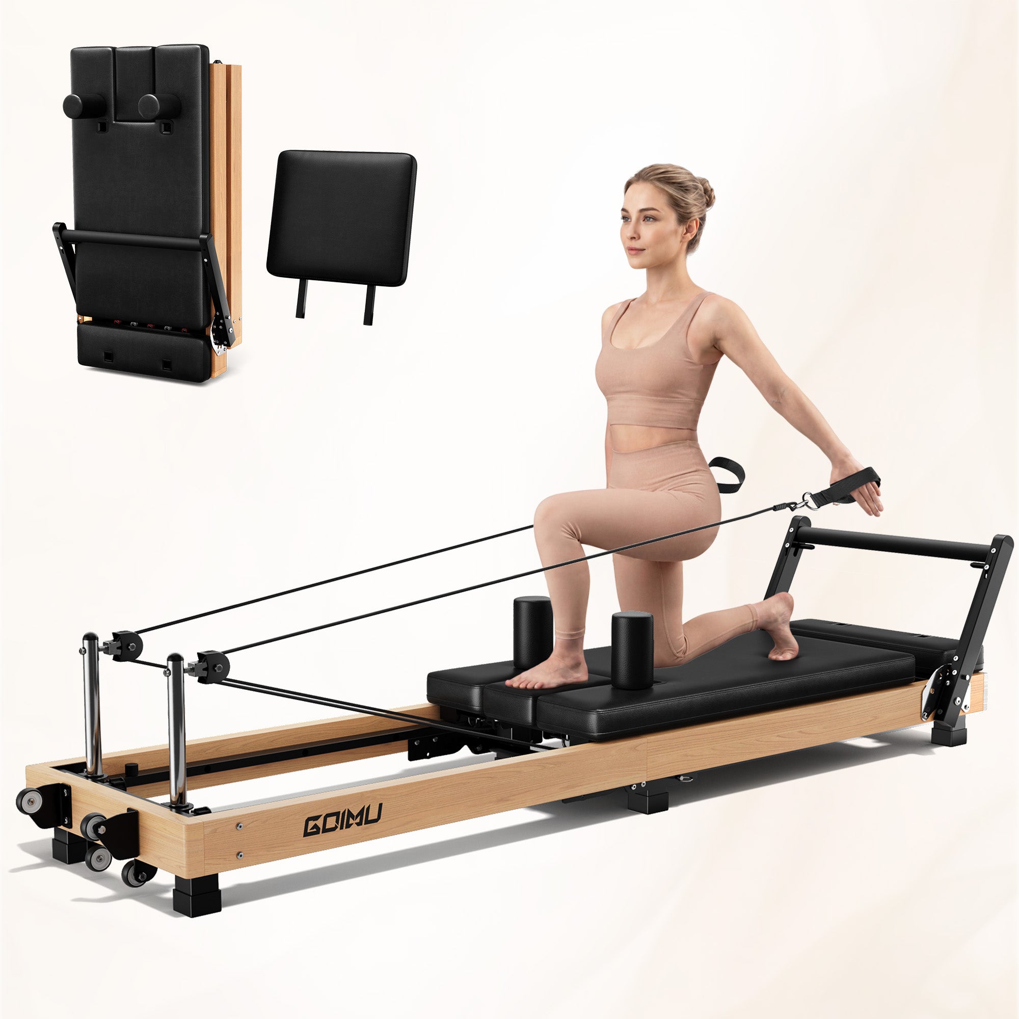 Foldable Oak Wooden Pilates Reformer Machine PF02