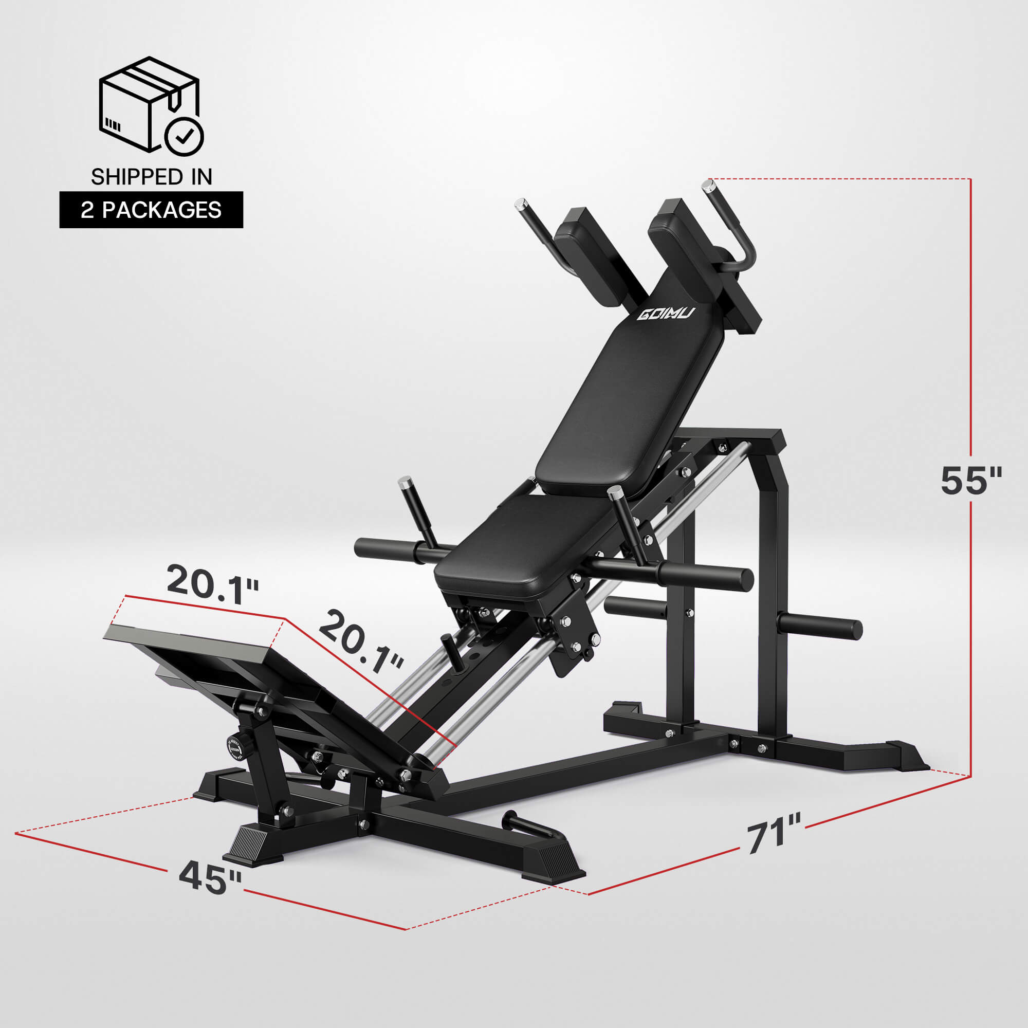 Gym bench with dimensions on a white background.#color_black