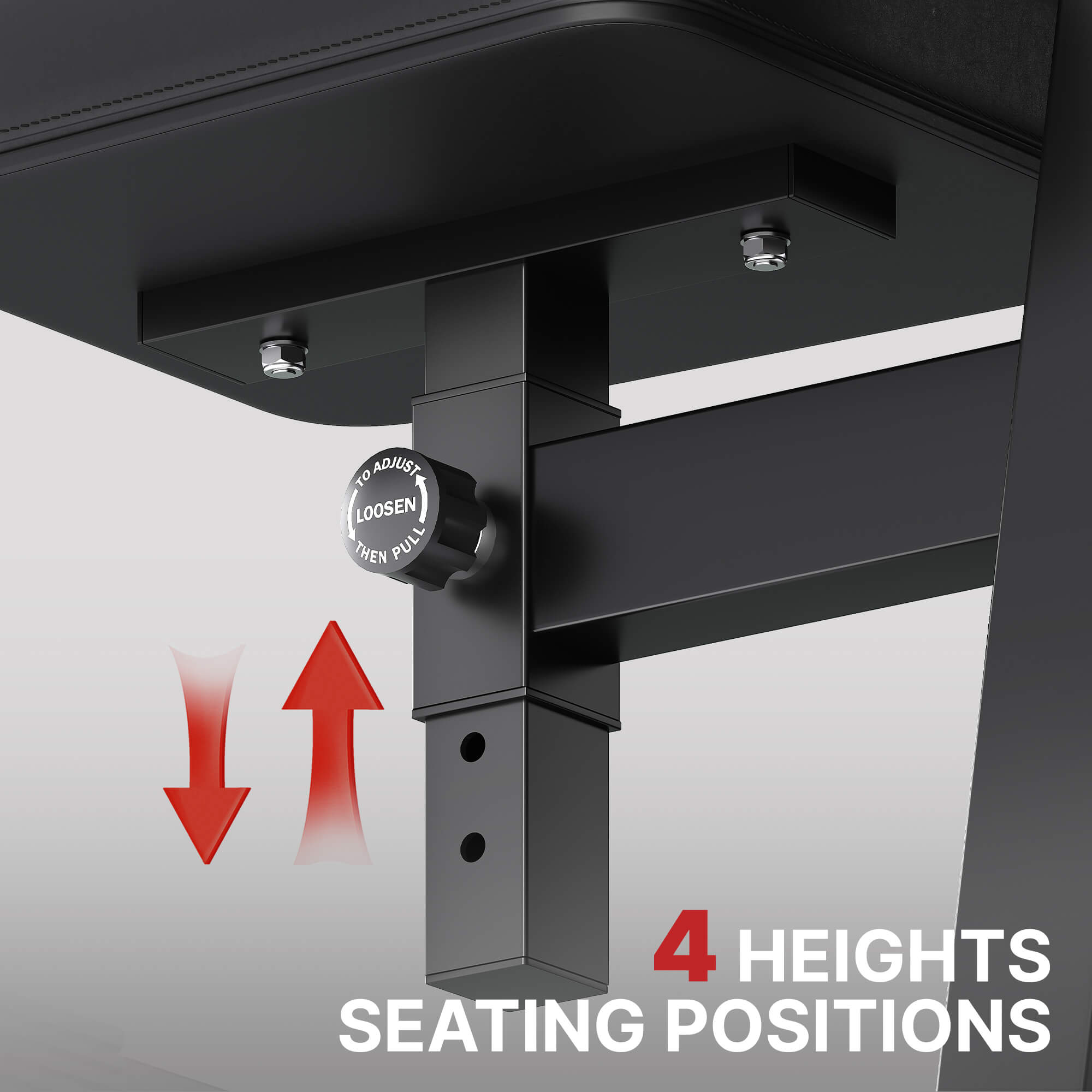 Ergonomic chair adjustment mechanism with height settings indicated.
