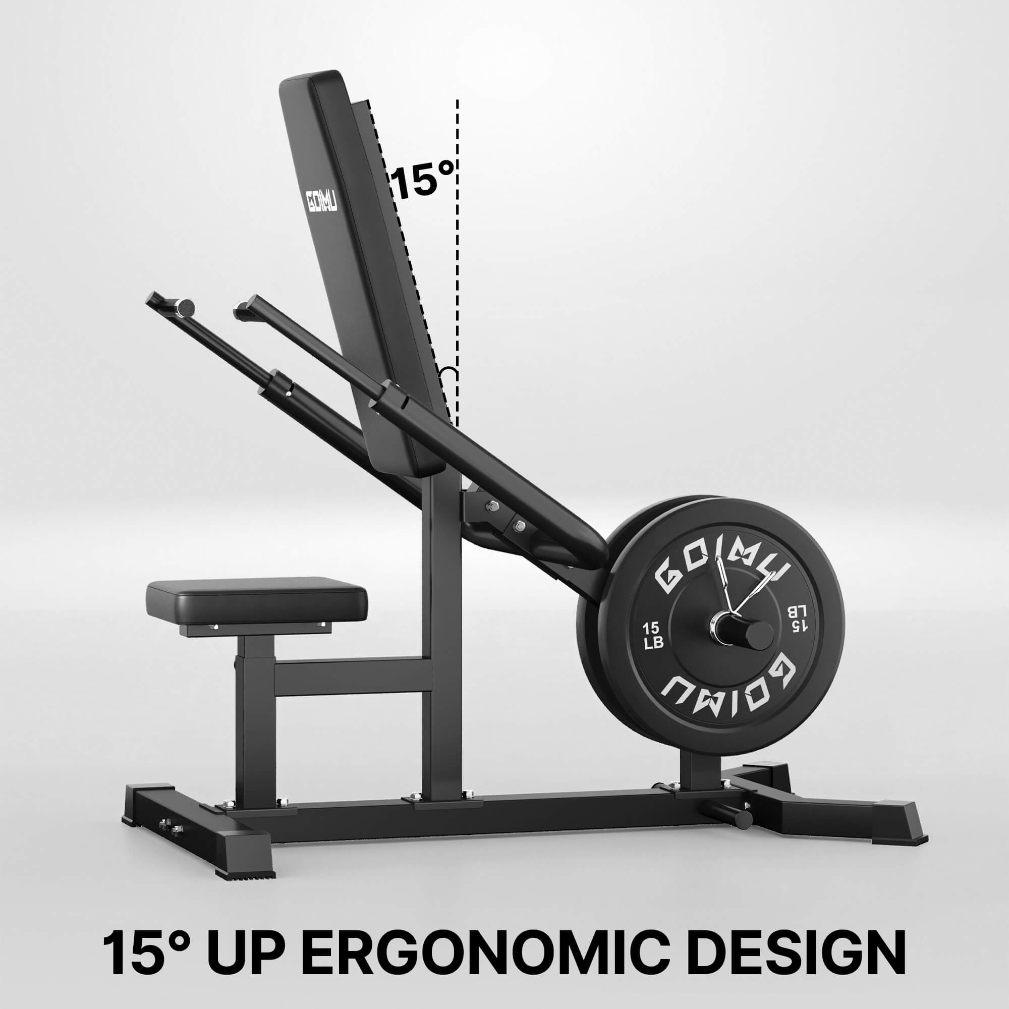 Gym machine with a 15-degree ergonomic design on a white background.