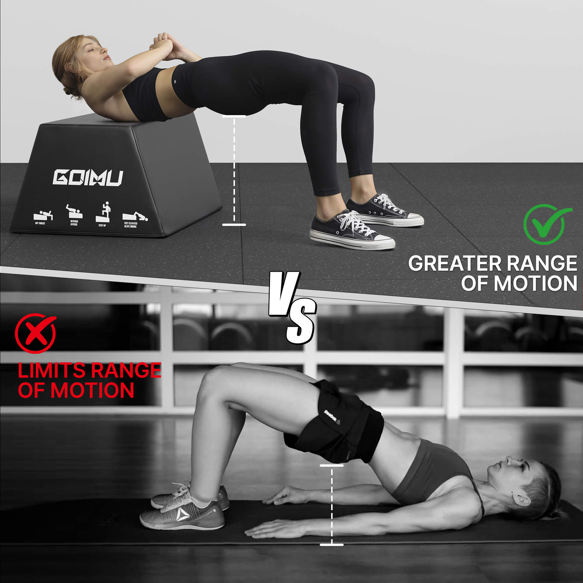 Comparison of using a foam roller versus a wedge for exercise on a mat.