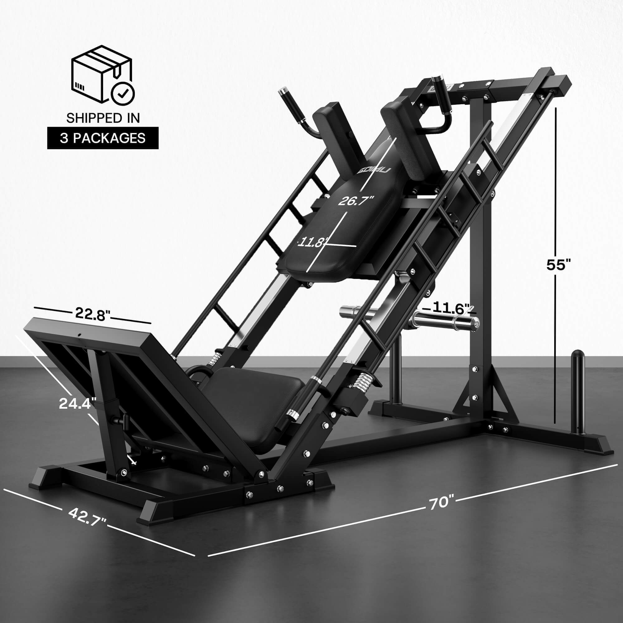 Gym machine with dimensions labeled on a gray background.#color_black