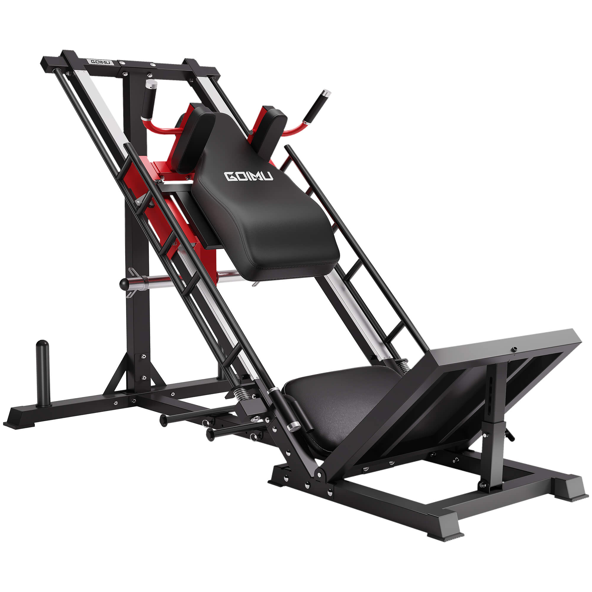 Black gym machine with 'Gomu' branding on a white background.#color_red
