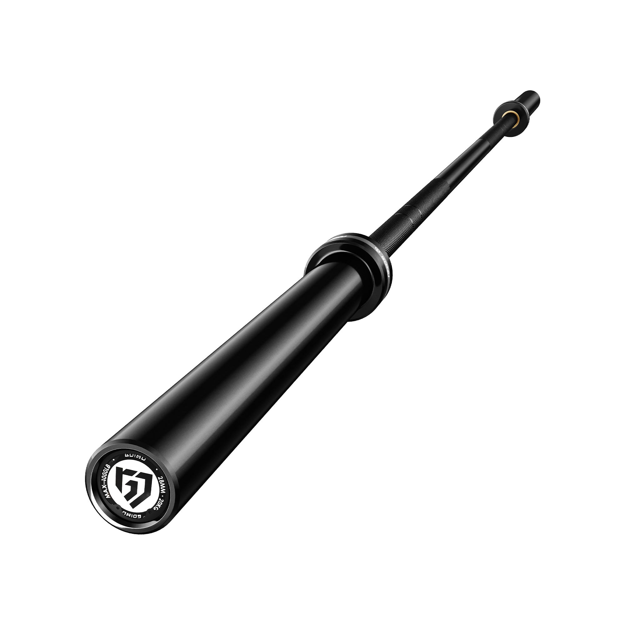 Black shock absorber with a brand logo on a white background.#color_black