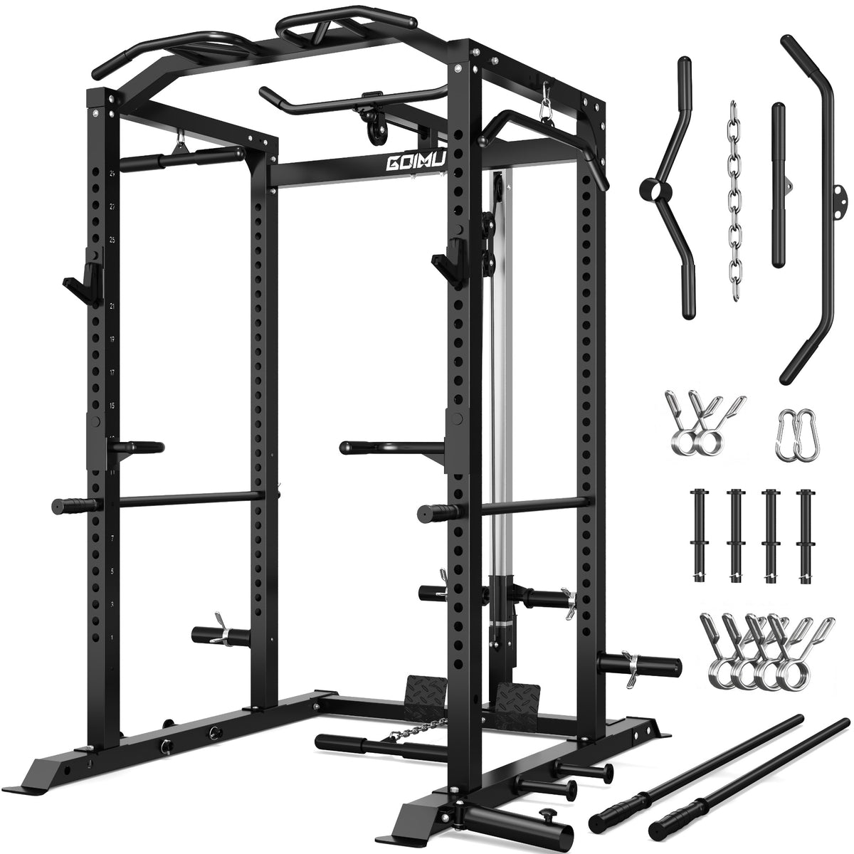 GOIMU C1-V4 Power Cage, 2000LBS Squat Rack with LAT Pulldown, Multi-Function Weight Cage Strength Training Machine, Workout Cage with More Attachments for Home Gym Garage