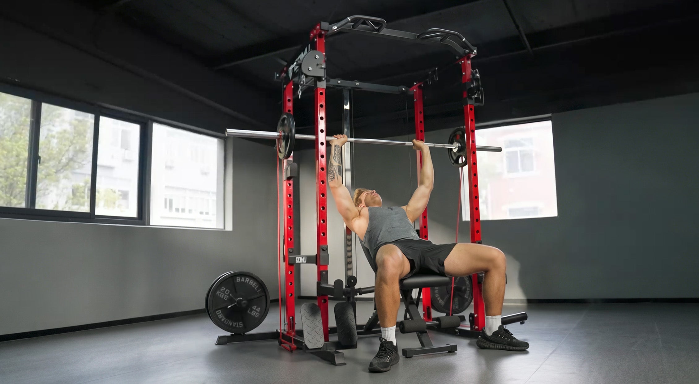 Squat Power Cage with Cable System, Home Gym Squat Cage with