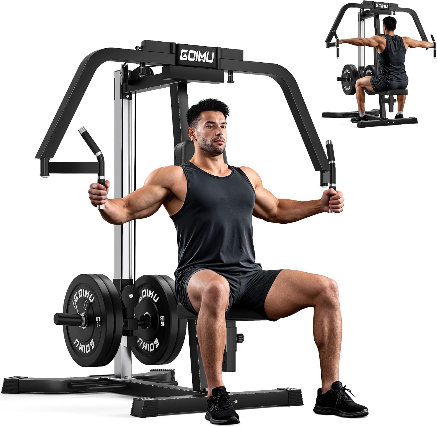 Black gym machine with 'GOIMU' branding on a white background.