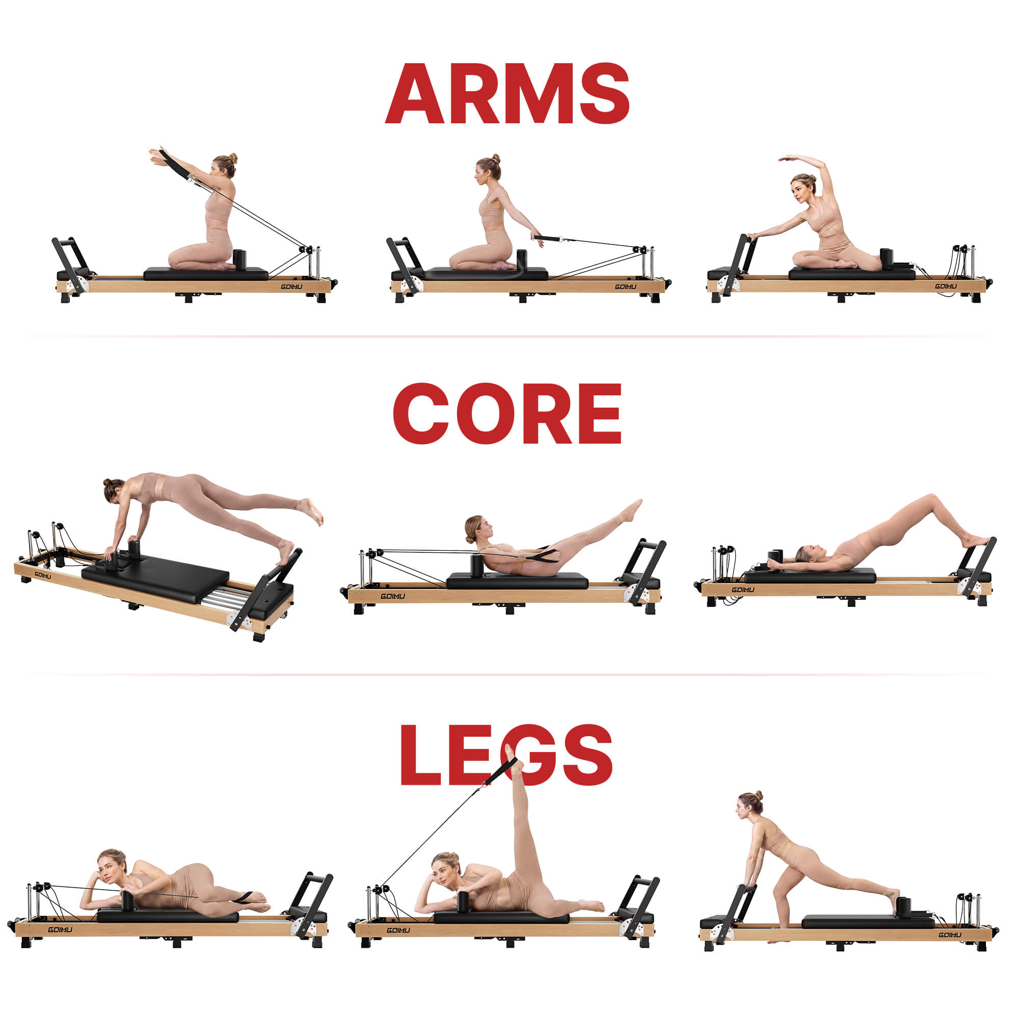 Foldable Oak Wooden Pilates Reformer Machine PF02