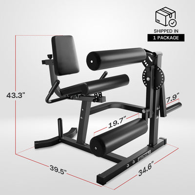 Black gym machine with dimensions labeled on a white background
