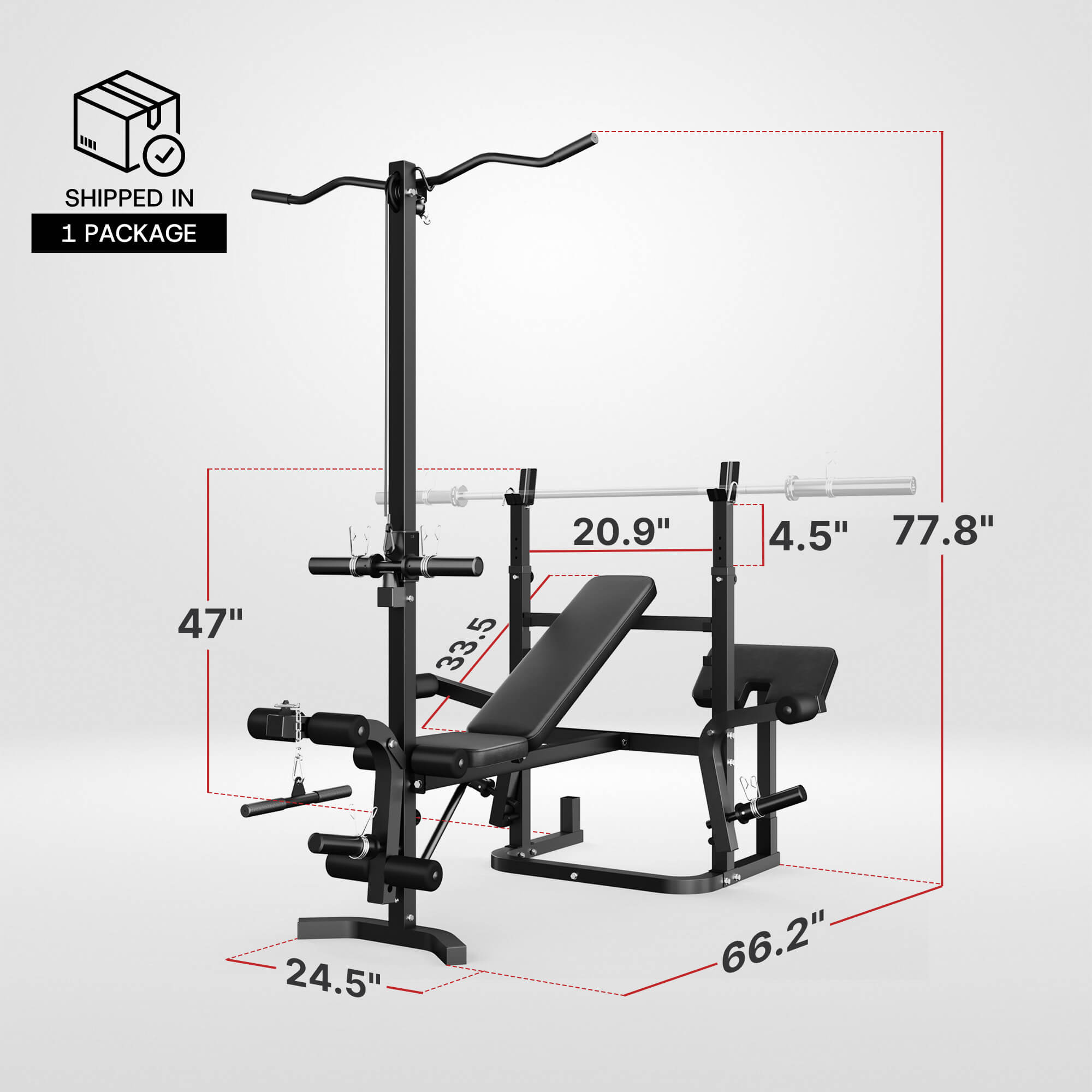 Weight Bench with Barbell Rack and Biceps and Leg Extension & Curl Station Z3