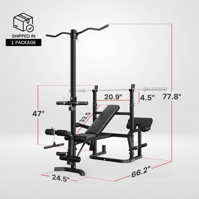 Weight Bench with Barbell Rack and Biceps and Leg Extension & Curl Station Z3