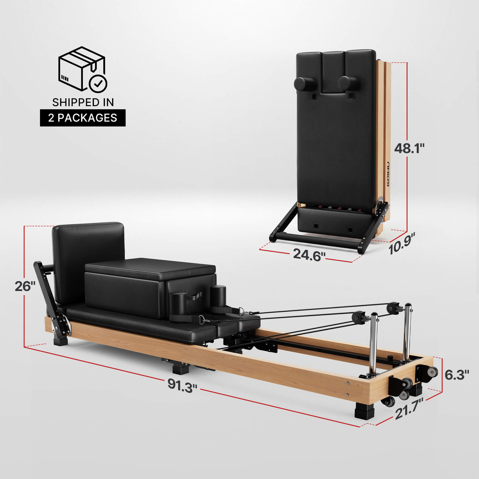 Foldable Oak Wooden Pilates Reformer Machine PF02
