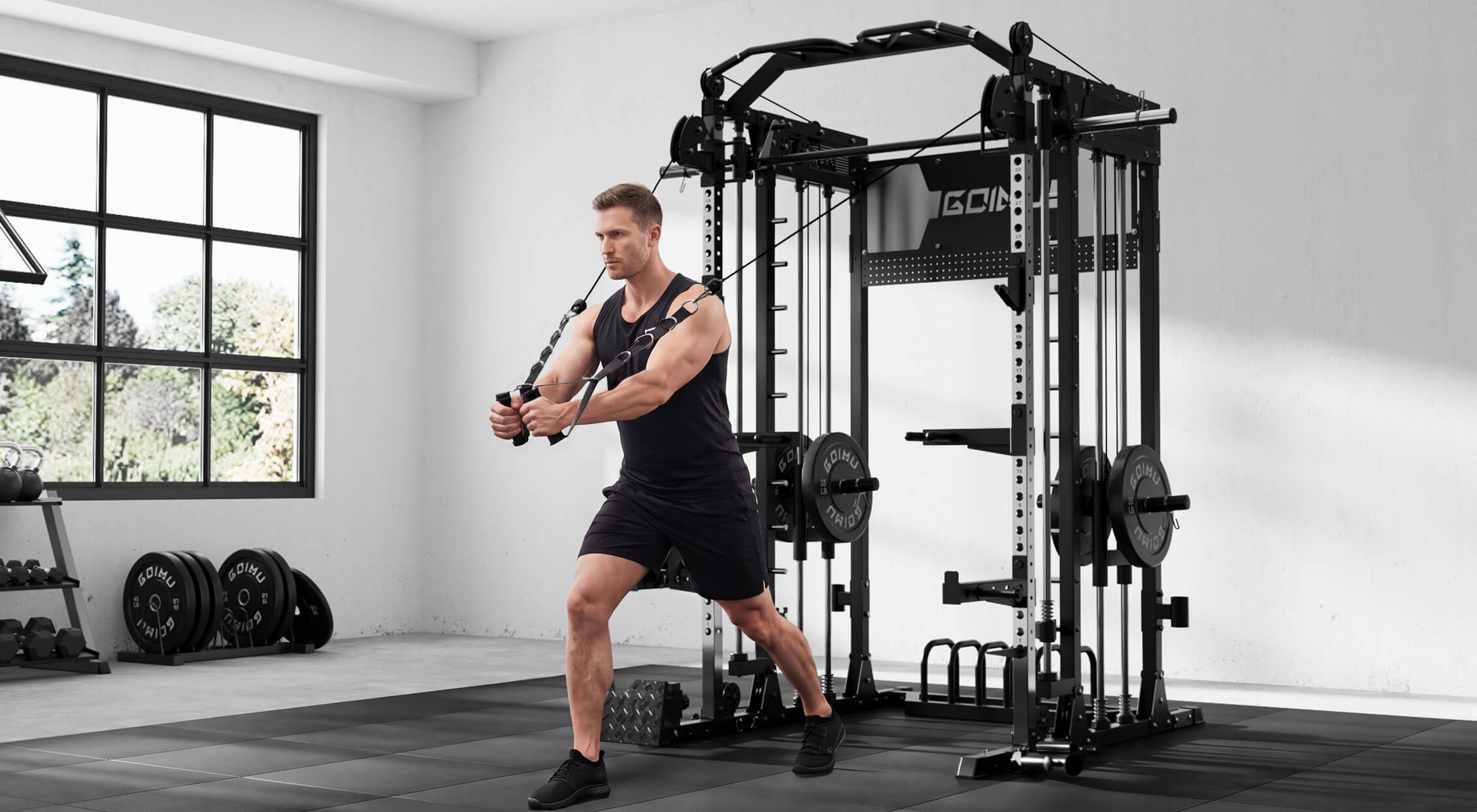 All-In-One Smith Machine Functional Trainer With Dual Pulley