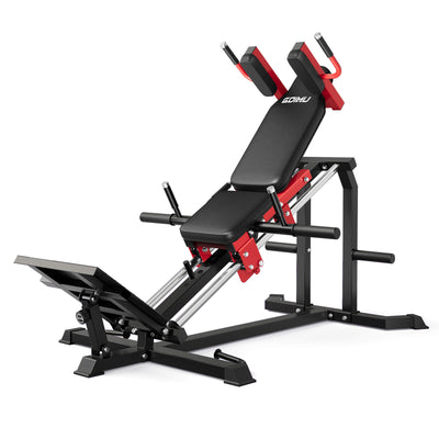 Black and red weight bench on a white background.#color_red