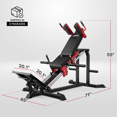 Gym bench with dimensions on a white background.#color_red