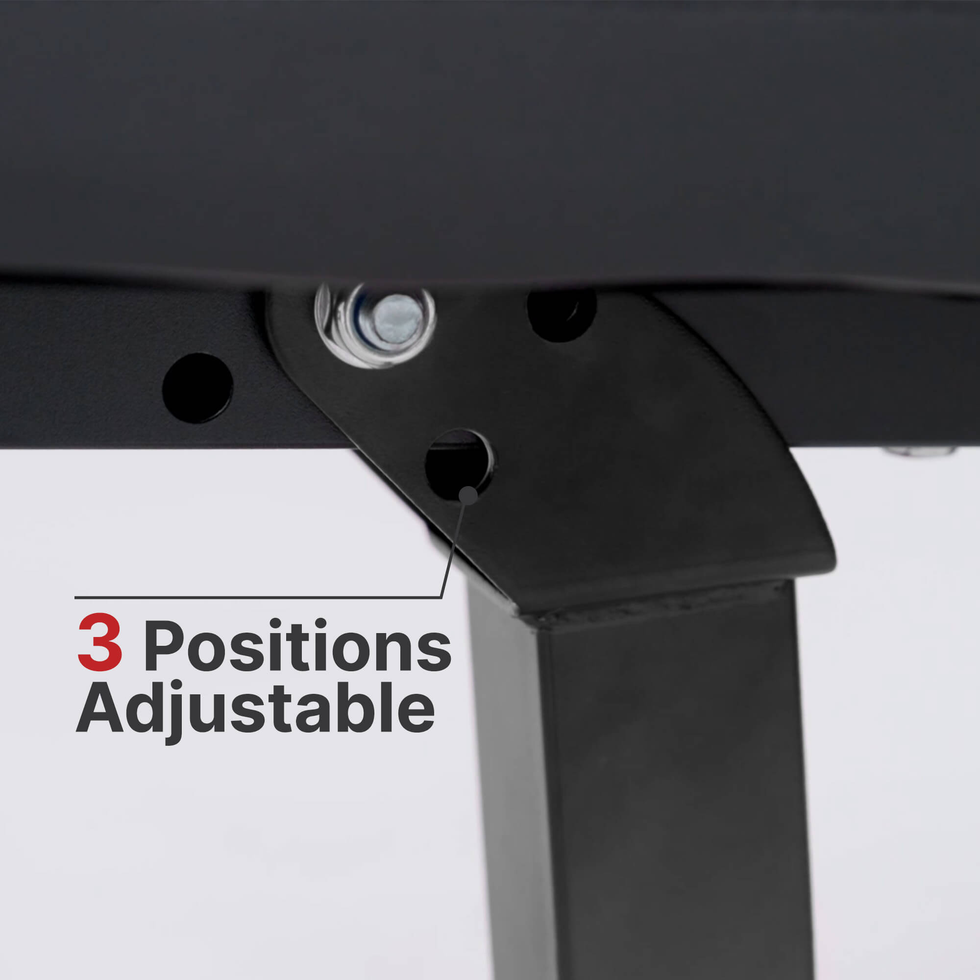 Adjustable stand with text '3 Positions Adjustable' on a white background.#color_black