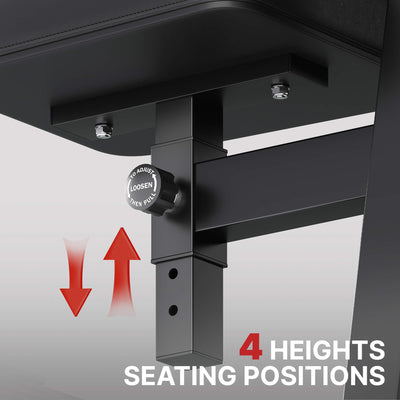 Ergonomic chair adjustment mechanism with height settings indicated.