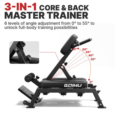 GOIMU 2-in-1 core and back master trainer with adjustable angles on a white background.