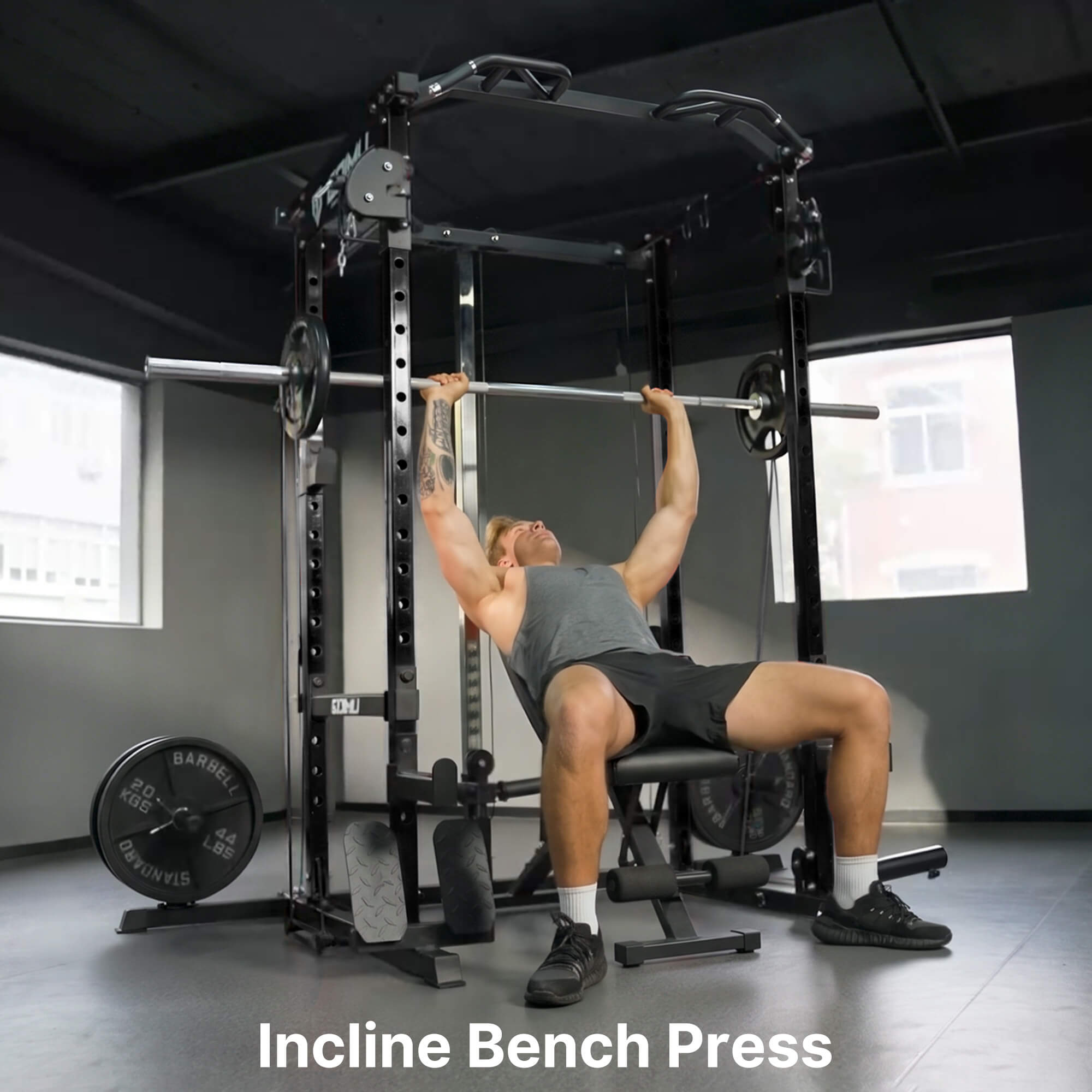 Squat Power Cage with Cable System, Home Gym Squat Cage with