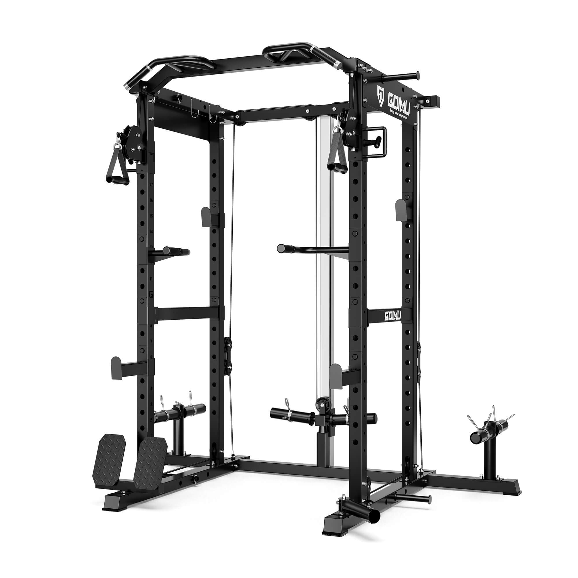 Black power rack gym equipment on a white background.#color_black