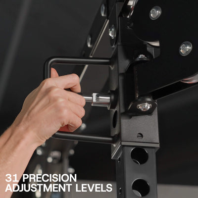 Hand making precise adjustments to a piece of equipment with text '31 Precision Adjustment Levels'.