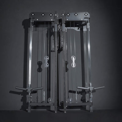 Gym machine with a visible brand logo on a dark background.