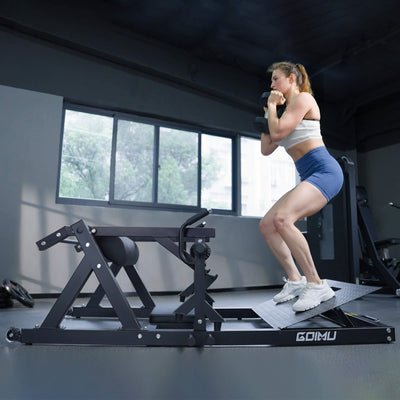 Woman exercising on a Goimu fitness machine in a gym setting.