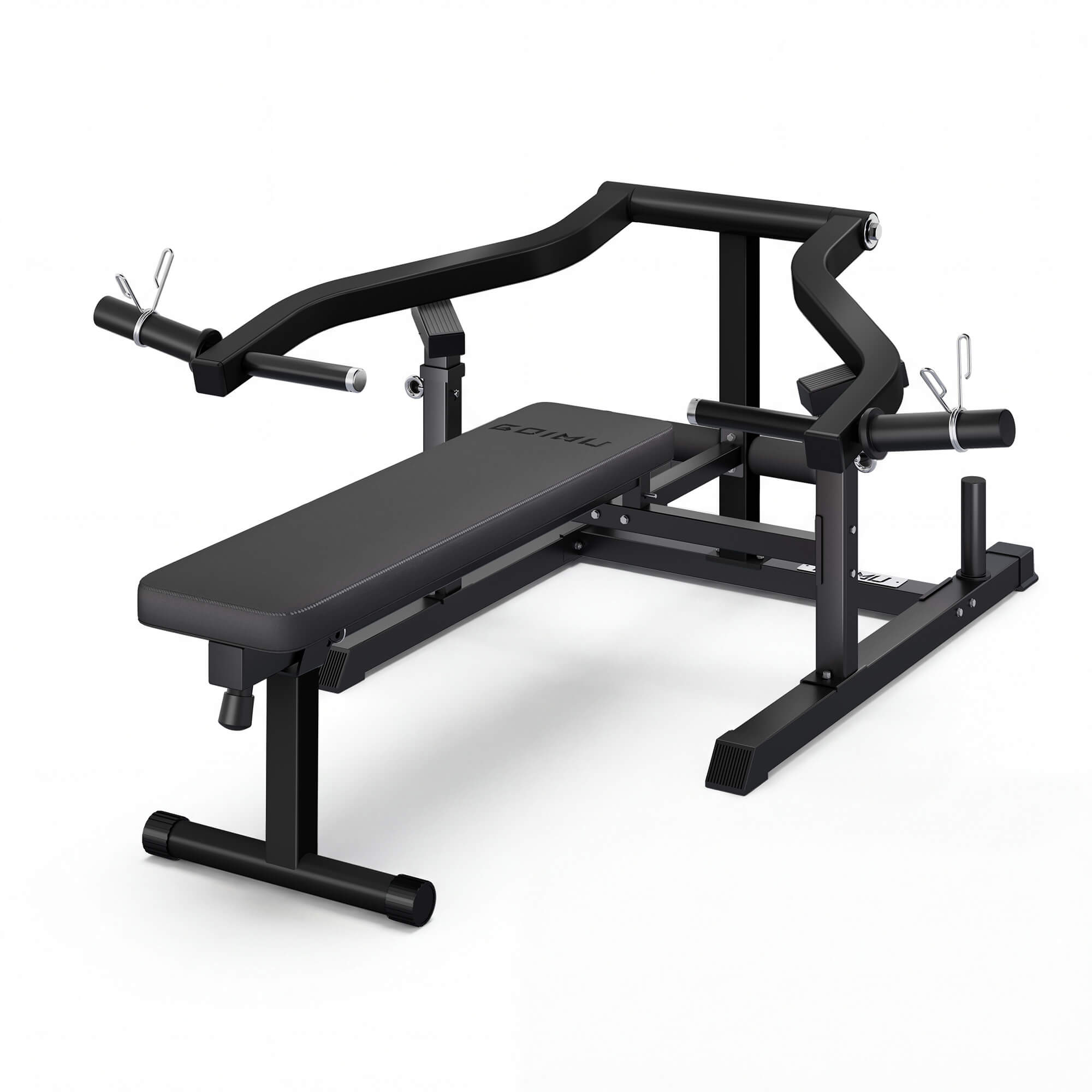 Black weight bench with adjustable backrest on a white background.#color_black