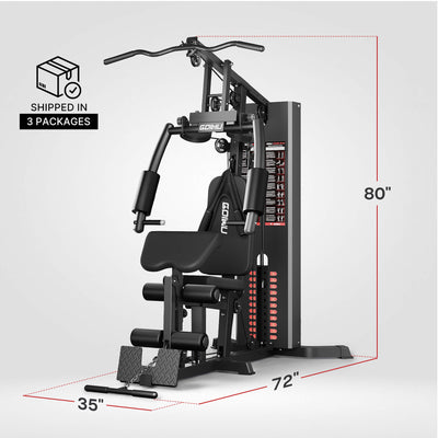 Gym machine with dimensions labeled on a gray background