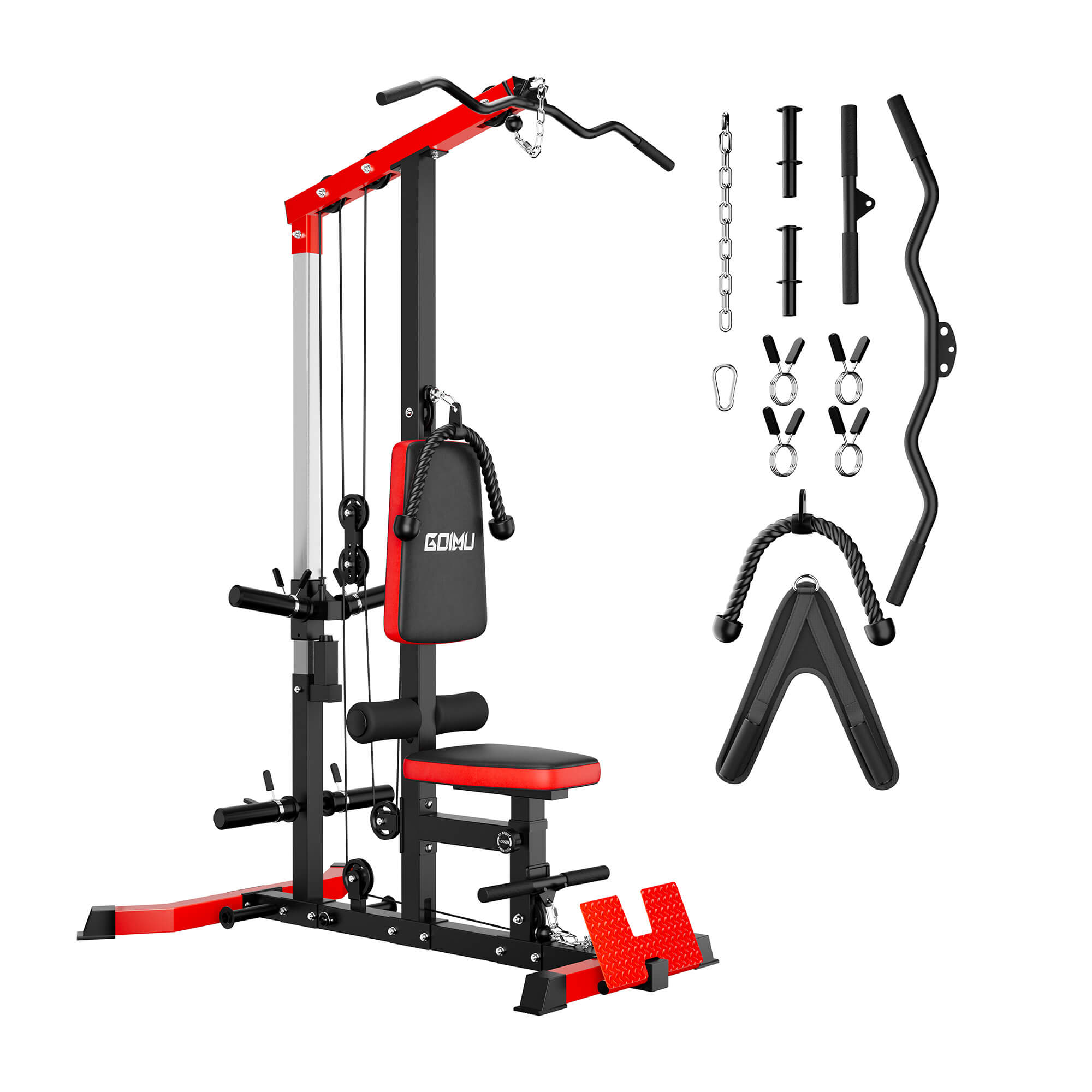 Gym equipment with attachments on a white background.