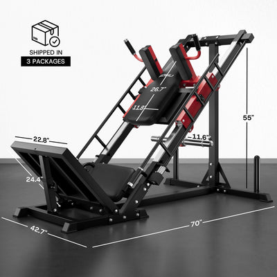 Gym machine with dimensions labeled on a gray background.#color_red