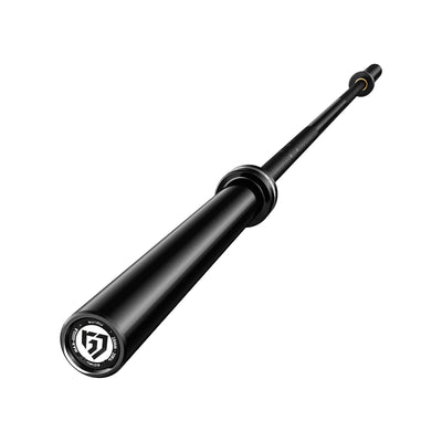 Black shock absorber with a brand logo on a white background.#color_black
