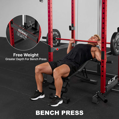 Person performing bench press with gym equipment labeled 'DOMYOS' in the background.