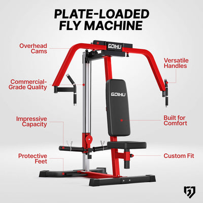 Gym machine with features highlighted on a white background.