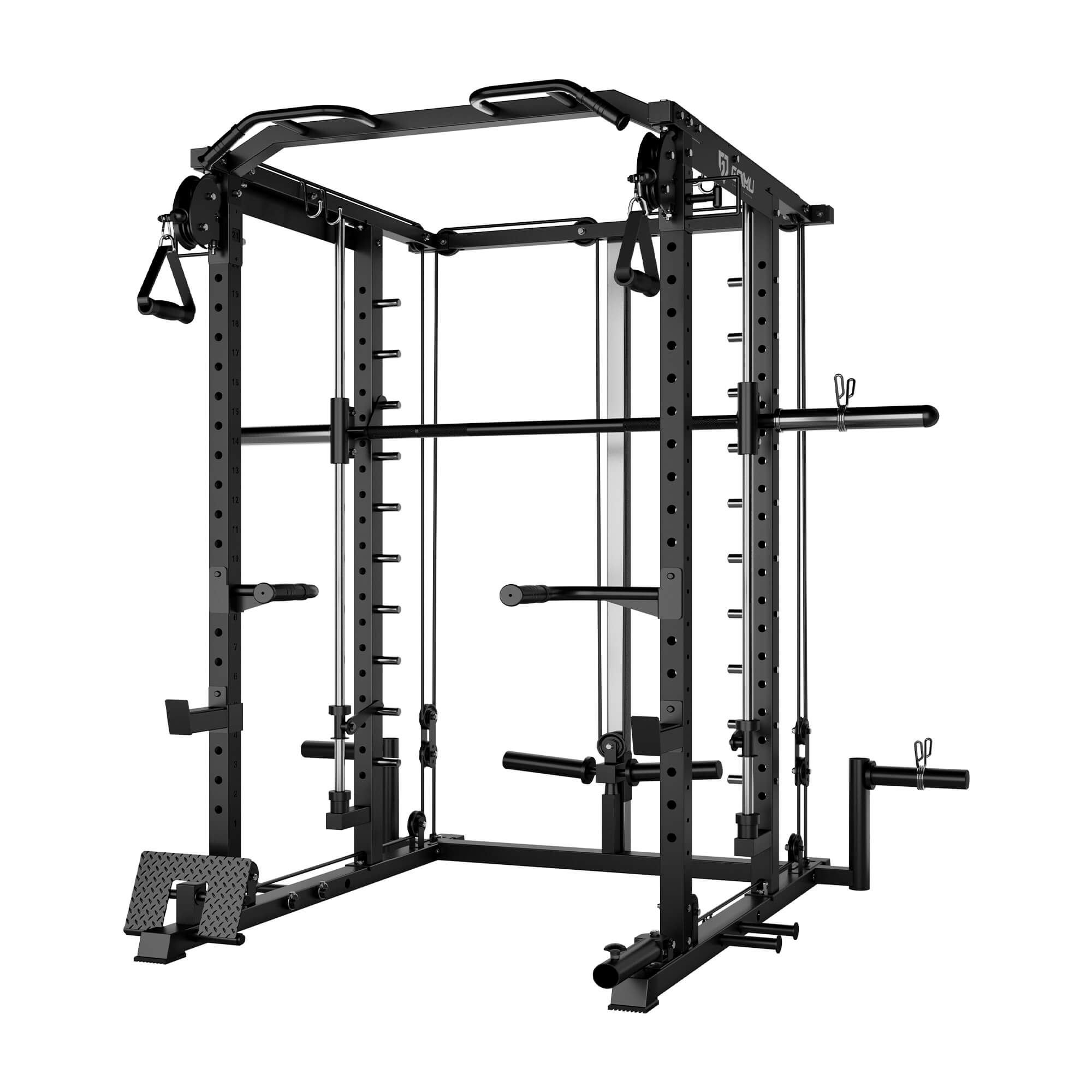 Black power rack gym equipment on a white background.#color_black
