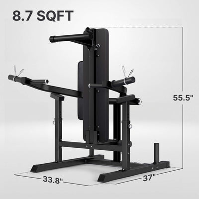 Black gym machine with dimensions labeled on a white background.#color_black