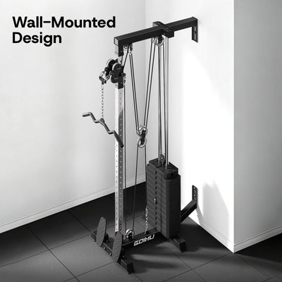 Wall-mounted gym machine with 'Gaiam' branding against a white wall.
