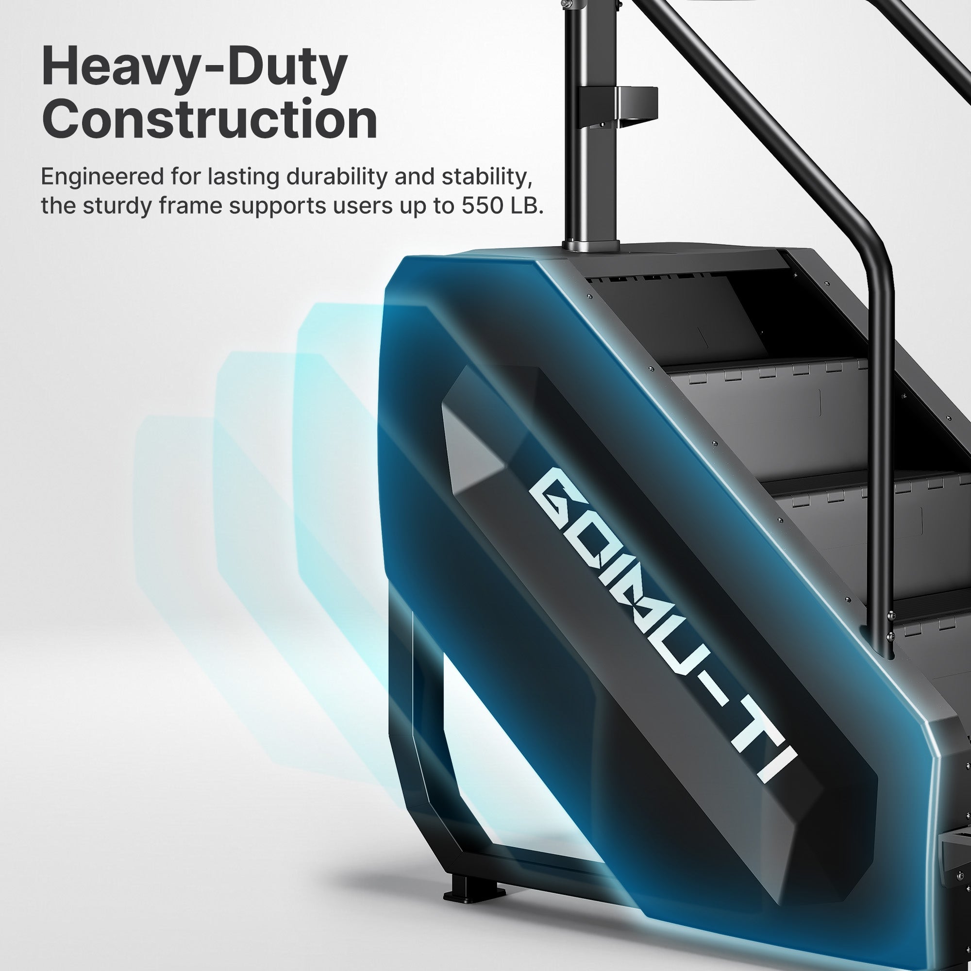 Gymnati treadmill with blue and black design, featuring the brand name on a white background.