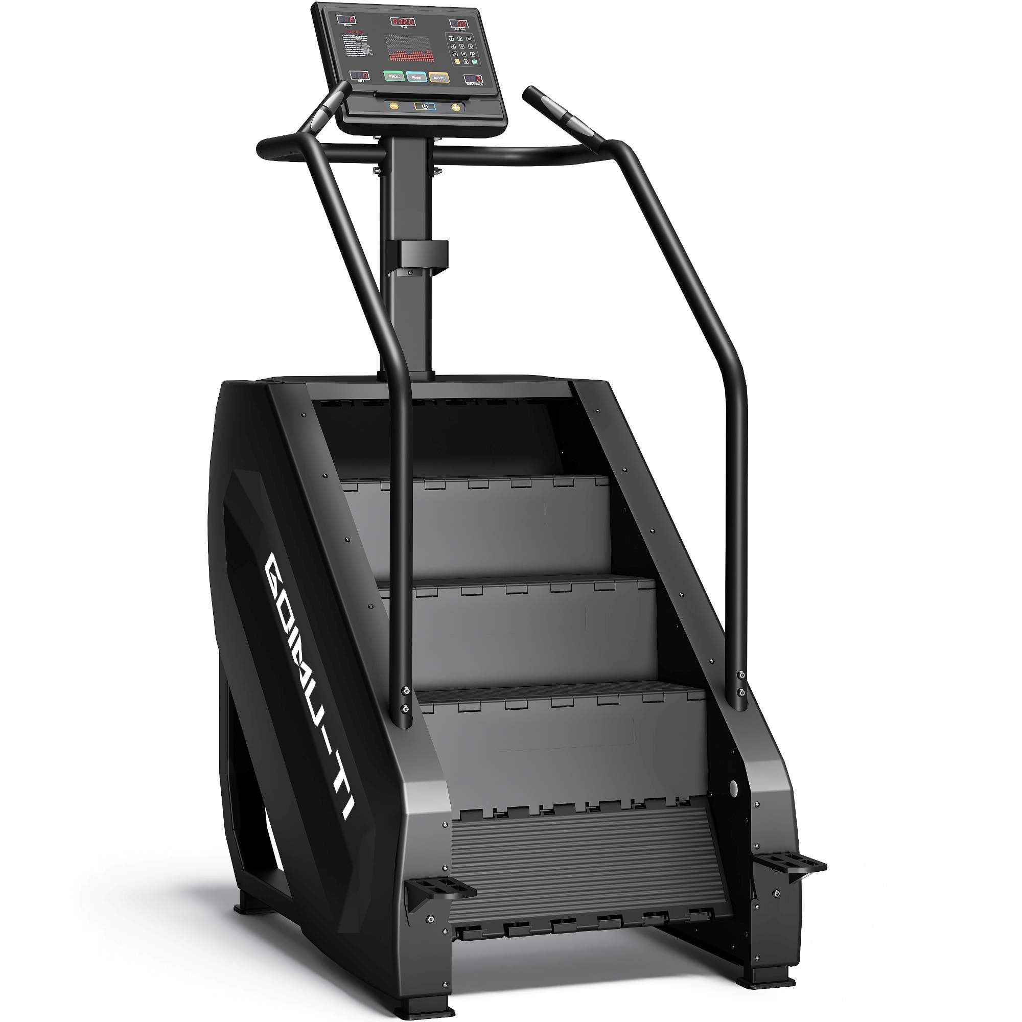 Step machine with digital display on a white background