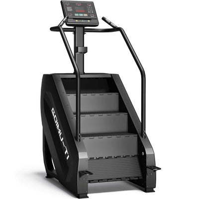 Step machine with digital display on a white background