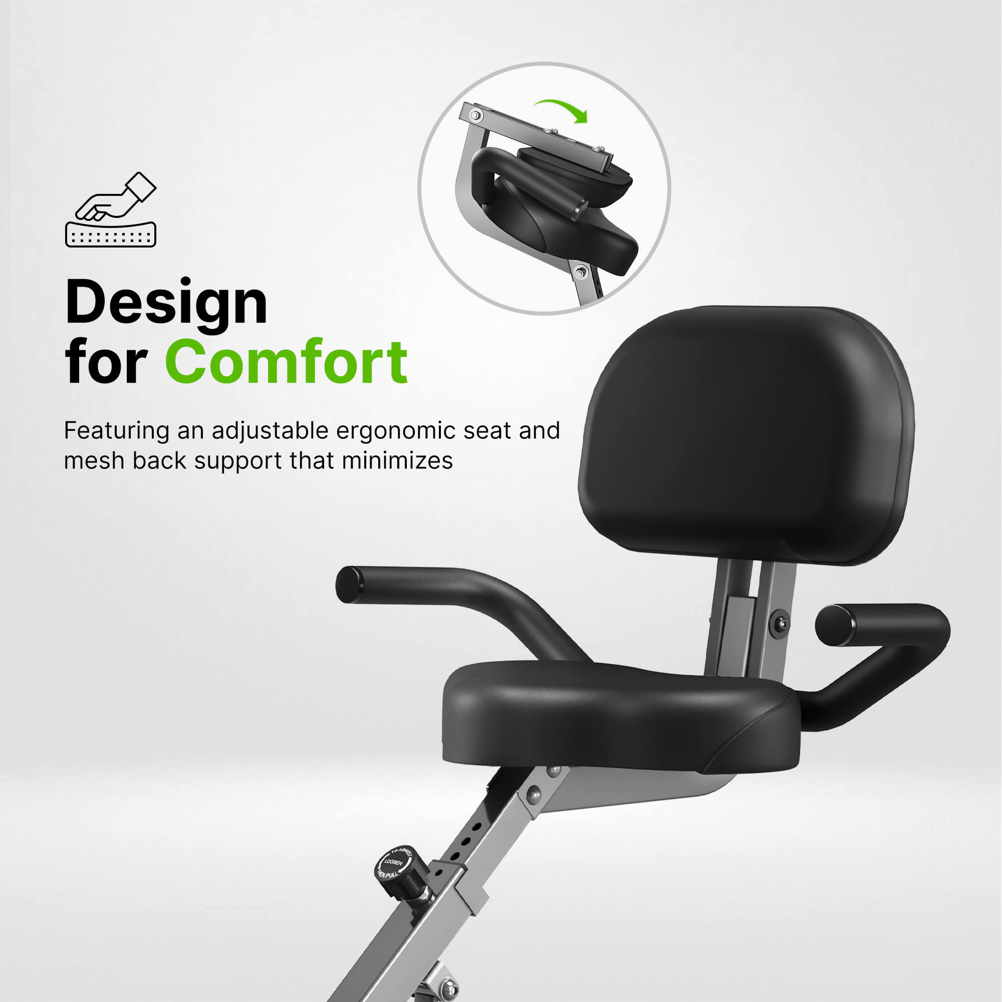 Ergonomic chair with adjustable seat and mesh back support on a white background