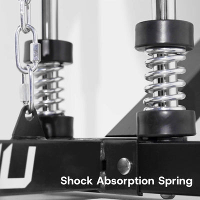 Close-up of shock absorption springs on a mechanical device with 'Shock Absorption Spring' text.
