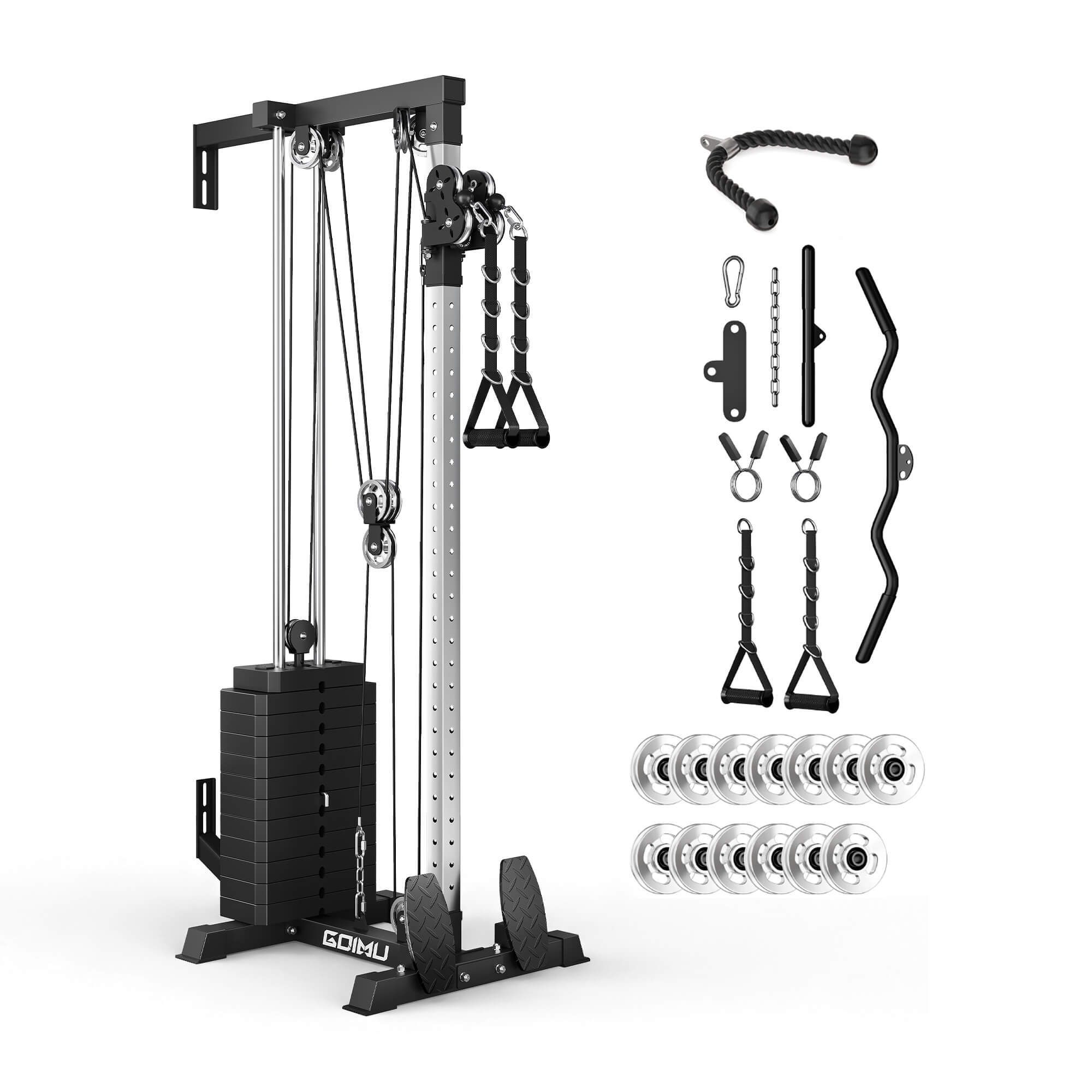 Gaihu gym machine with attachments on a white background.#version_basic