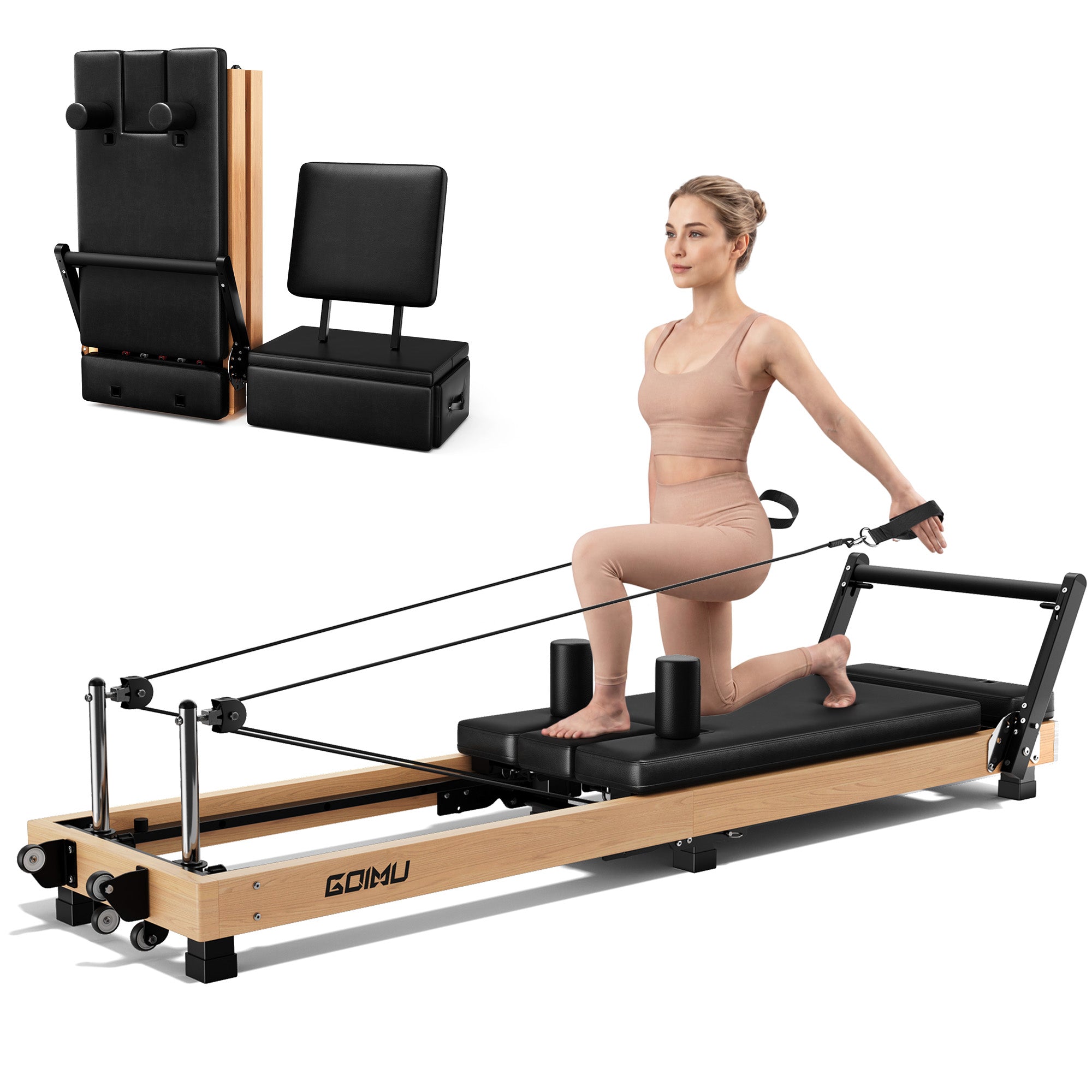 PF02 Foldable Oak Wooden Pilates Reformer Machine